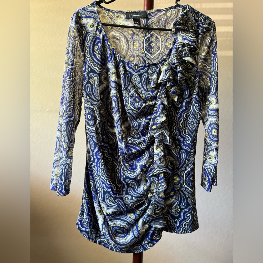 INC International Concepts Multicolor Paisley Ruffle Blouse